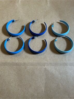 Set of Three Vintage Blue Hoop Earrings